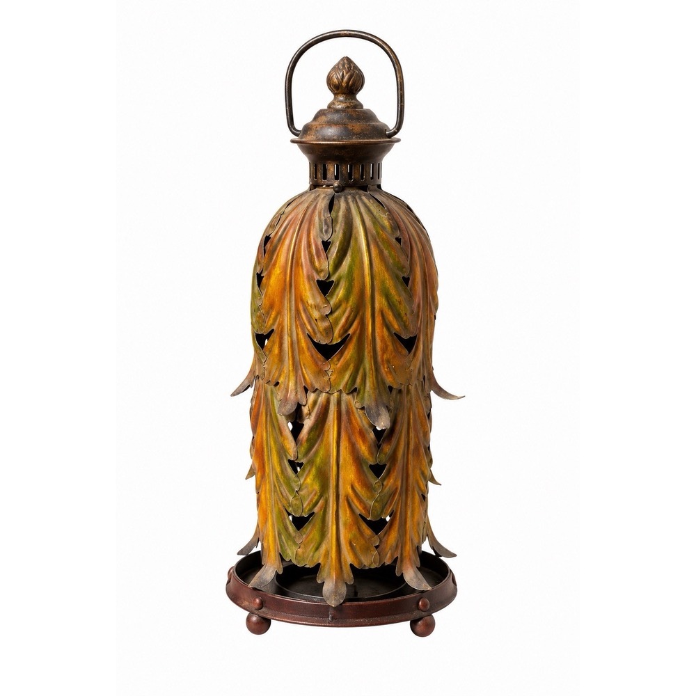 Vintage Style Metal Leaf Candle Lantern 16" Tall Rustic Fall Autumn Decor